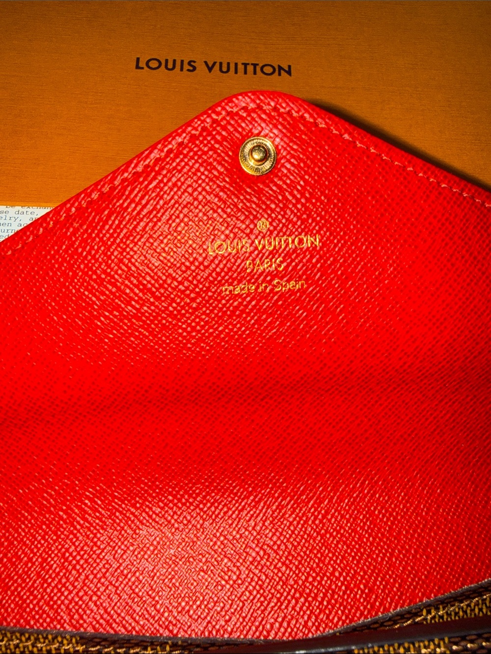 Louis Vuitton Brown Damier Ebene Checkered Wallet with Red Snap - Picture 2 of 11